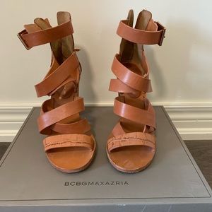 Brown leather strap high heel sandals